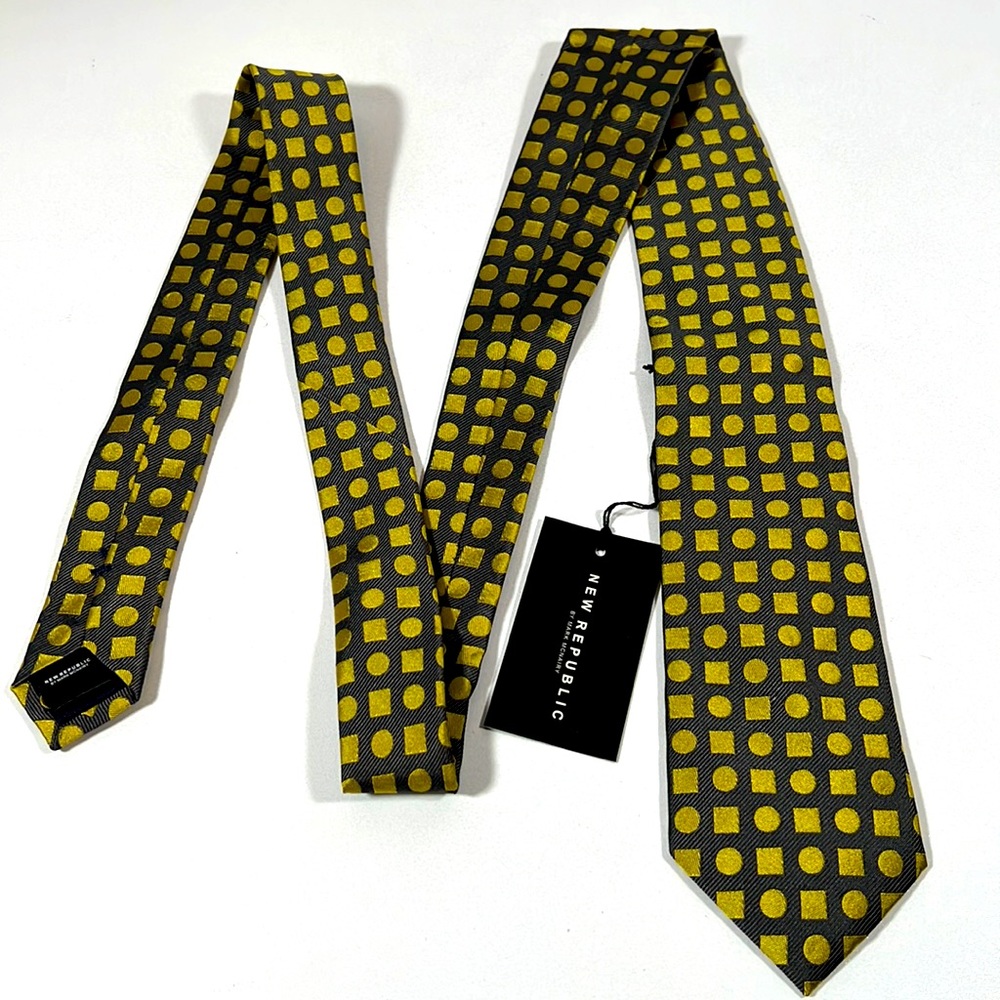 NEW REPUBLIC BY MARK MCNAIRY Yellow Grey Modern Pattern Men's Necktie 100% Silk